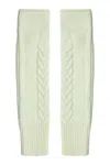 PERALUNA WOMEN'S WHITE LONG FINGERLESS CABLE KNIT ARM WARMER THUMB HOLE STRETCHY CASHMERE BLEND GLOVES - ECRU