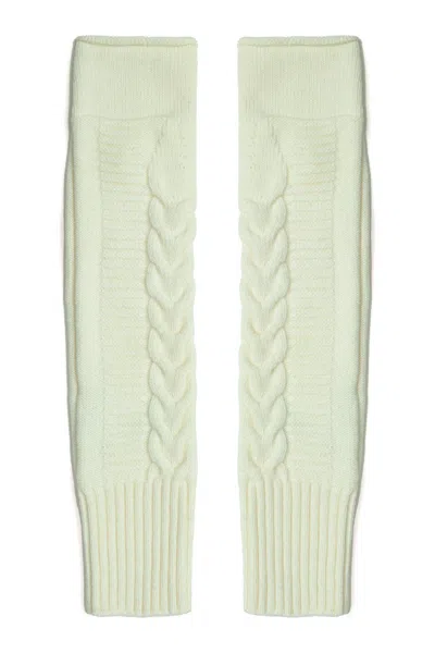 Peraluna Women's White Long Fingerless Cable Knit Arm Warmer Thumb Hole Stretchy Cashmere Blend Gloves - Ecru