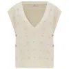 Peraluna Women's White Lulu Snow Flake Knit Sparkle Long V Neck Vest - Ecru In White