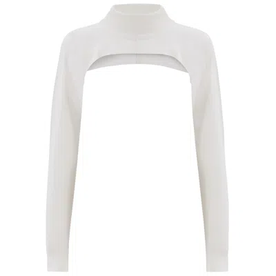 Peraluna Women's White Mock Neck Long Sleeve Knitwear Super Crop Top - Ecru