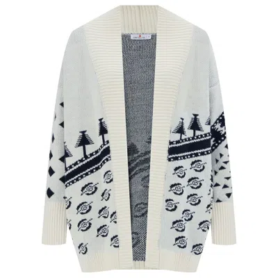 Peraluna Women's White Moi Pine Patterned Long Cardigan In Ecru