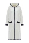 Peraluna Women's White Nara Long Cardigan %100 Organic Cotton Hooded In Ecru/navy In White