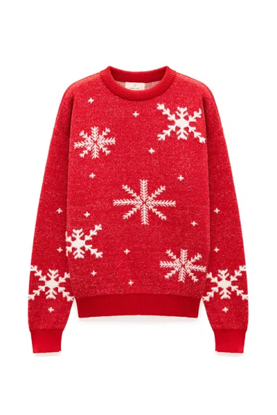 Peraluna Women's White / Red Snowflake Knit Christmas Jumper In Multi
