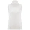 Peraluna Women's White Slim Fit Sleeveless Turtle-neck Blouse - Ecru In White