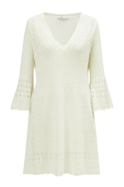 Peraluna Women's White Yoho Openwork V-neck Knit Mini Dress In Ecru