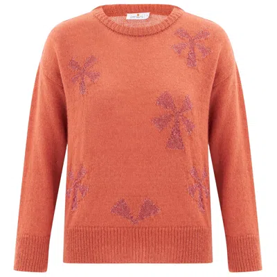 Peraluna Women's Yellow / Orange Glittery Mill Patterned Alpaca Blend Knitwear Pullover - Dark Salmon In Yellow/orange