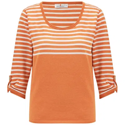 Peraluna Women's Yellow / Orange Sailor Striped Knitwear 3/4 Sleeve Pullover - Orange/white In Yellow/orange