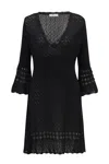Peraluna Women's Yoho Openwork V-neck Knit Mini Dress In Black In Black