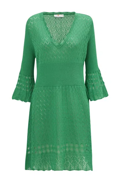 Peraluna Women's Yoho Openwork V-neck Knit Mini Dress In Grass Green