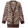 Peraluna Women's Zebra Pattern V-neck Cardigan In Brown In Brown