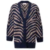 Peraluna Women's Zebra Pattern V-neck Loose Cardigan In İndigo