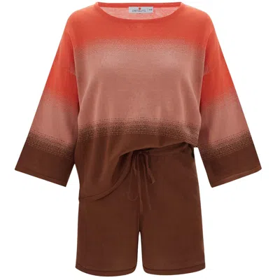 Peraluna Yellow / Orange Siri Knitted Blouse & Shorts Matching Set In Salmon In Yellow/orange