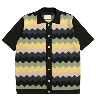 Peraluna Zigger Cardigan Zig Pathern Polo Neck Pure Organic Cotton Men's Knit Cardigan In Multi