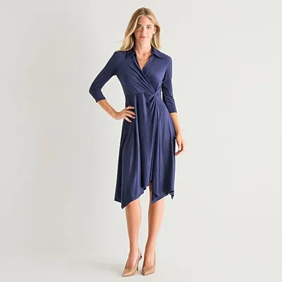 Perceptions Womens 3/4 Sleeve High-low Wrap Dress In Blue