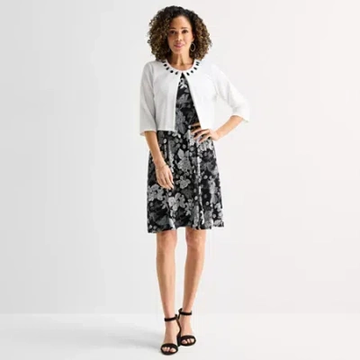 Perceptions Womens Floral Jacket Dress In Black