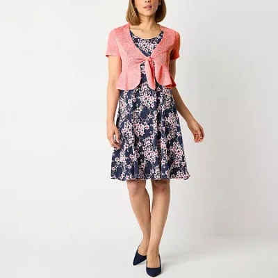 Perceptions Womens Floral Jacket Dress In Black