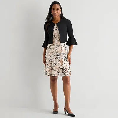 Perceptions Womens Floral Jacket Dress In Black