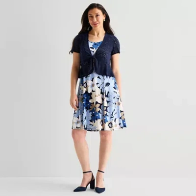 Perceptions Womens Floral Jacket Dress In Blue