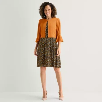 Perceptions Womens Floral Jacket Dress In Brown