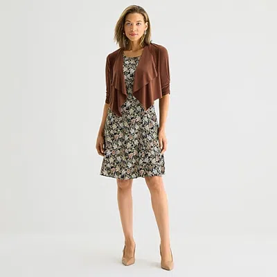 Perceptions Womens Floral Jacket Dress In Brown