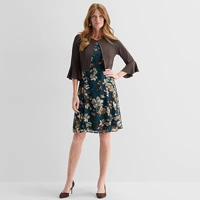 Perceptions Womens Floral Jacket Dress In Brown
