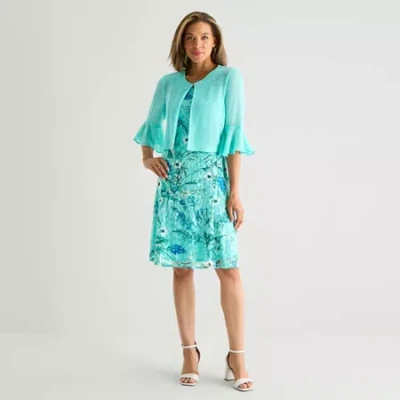 Perceptions Womens Floral Jacket Dress In Blue