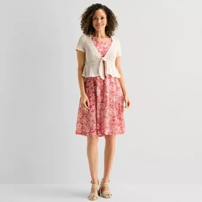 Perceptions Womens Floral Jacket Dress In White