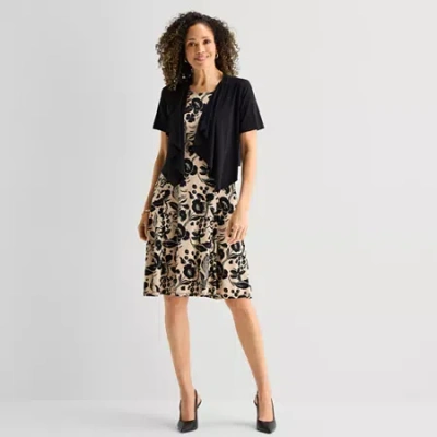 Perceptions Womens Floral Jacket Dress In Neutral