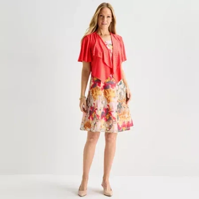 Perceptions Womens Floral Jacket Dress In Red