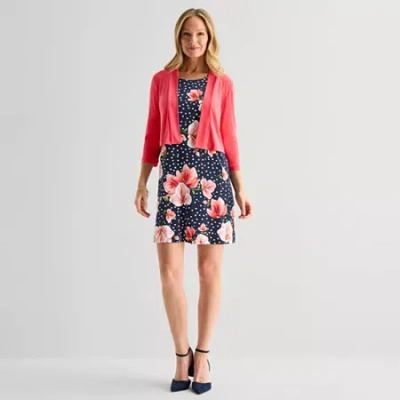 Perceptions Womens Floral Jacket Dress In Orange