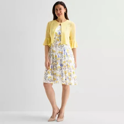 Perceptions Womens Floral Jacket Dress In Yellow