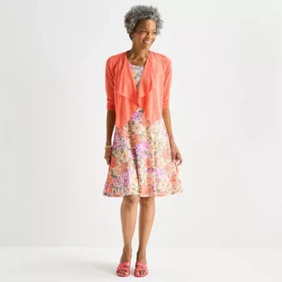 Perceptions Womens Floral Lace Jacket Dress In Orange