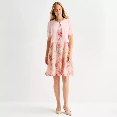 Perceptions Womens Floral Lace Jacket Dress In Pink