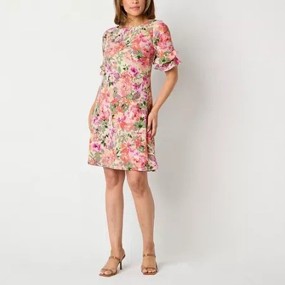 Perceptions Womens Petite 3/4 Sleeve Floral Shift Dress In Multi