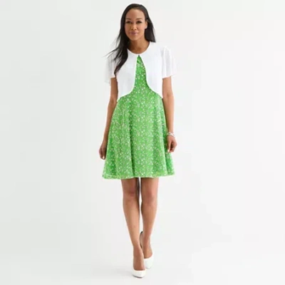 Perceptions Womens Petite Floral Jacket Dress In Green