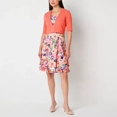 Perceptions Womens Petite Floral Jacket Dress In Orange