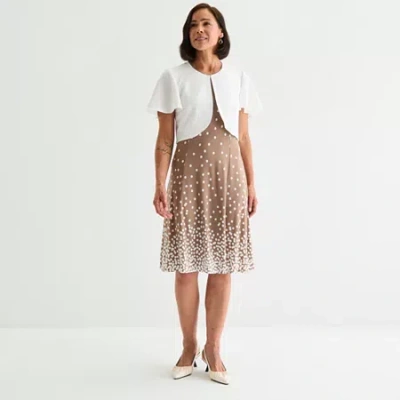 Perceptions Womens Petite Floral Jacket Dress In White