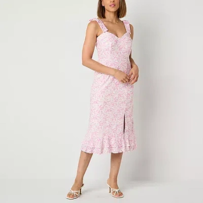 Perceptions Womens Petite Sleeveless Midi Floral Sheath Dress In Pink