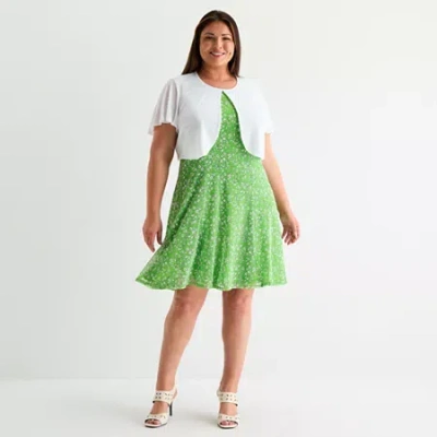 Perceptions Womens Plus Floral Jacket Dress In Green