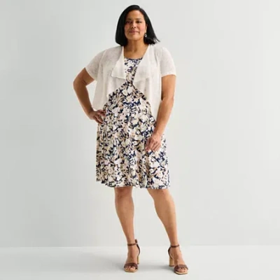 Perceptions Womens Plus Floral Jacket Dress In White