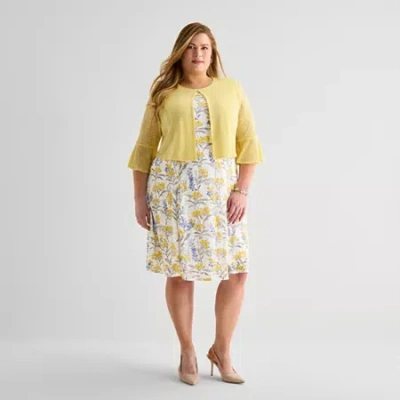 Perceptions Womens Plus Floral Jacket Dress In Yellow