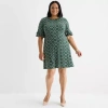 Perceptions Womens Plus Short Sleeve Geometric Shift Dress In Green