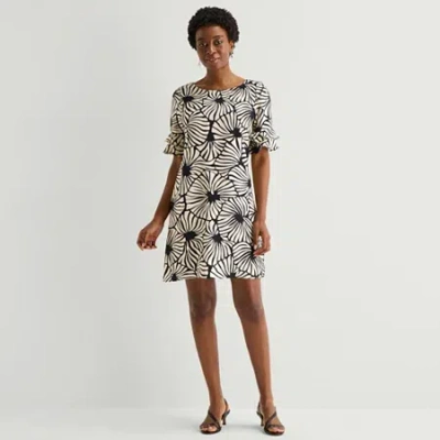 Perceptions Womens Round Neck Short Sleeve Abstract Shift Dress In Multi