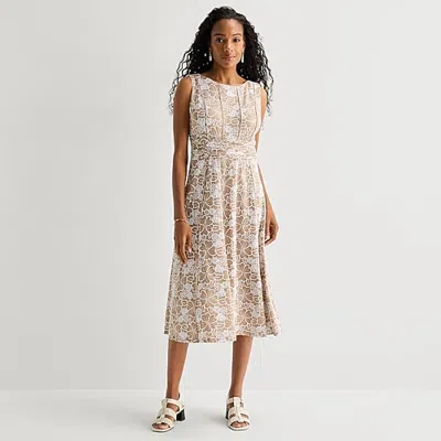 Perceptions Womens Round Neck Sleeveless Floral Fit + Flare Dress In White