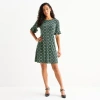 Perceptions Womens Short Sleeve Geometric Shift Dress In Green