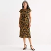Perceptions Womens Short Sleeve Midi Floral Sheath Dress In Yellow