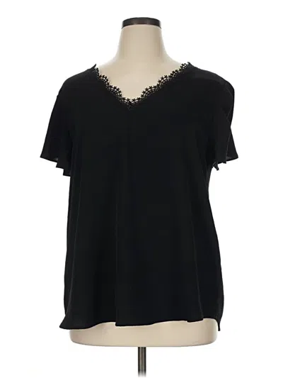Pre-owned Perch By Blu Pepper Short Sleeve Top Black V-neck Tops