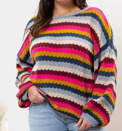 Perch Stripe Sweater - Plus In Fuchsia Multi Stripe