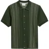 Percival Accolades Embroidered Stripe Short Sleeve Knit Cotton Snap-up Shirt In Green