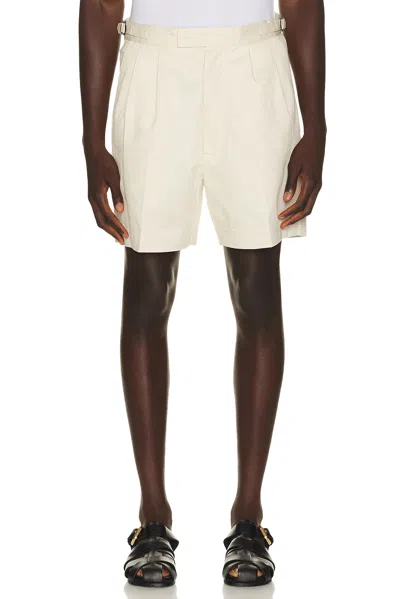 Percival Blake Double Pleated Shorts In Ecru